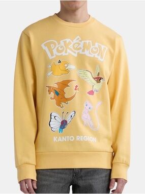 Pokemon Kanto Region Crewneck Sweatshirt Yellow Size L NWT Anime Graphic